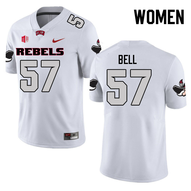 Women #57 LeShaun Bell UNLV Rebels College Football Jerseys Stitched Sale-White - Click Image to Close